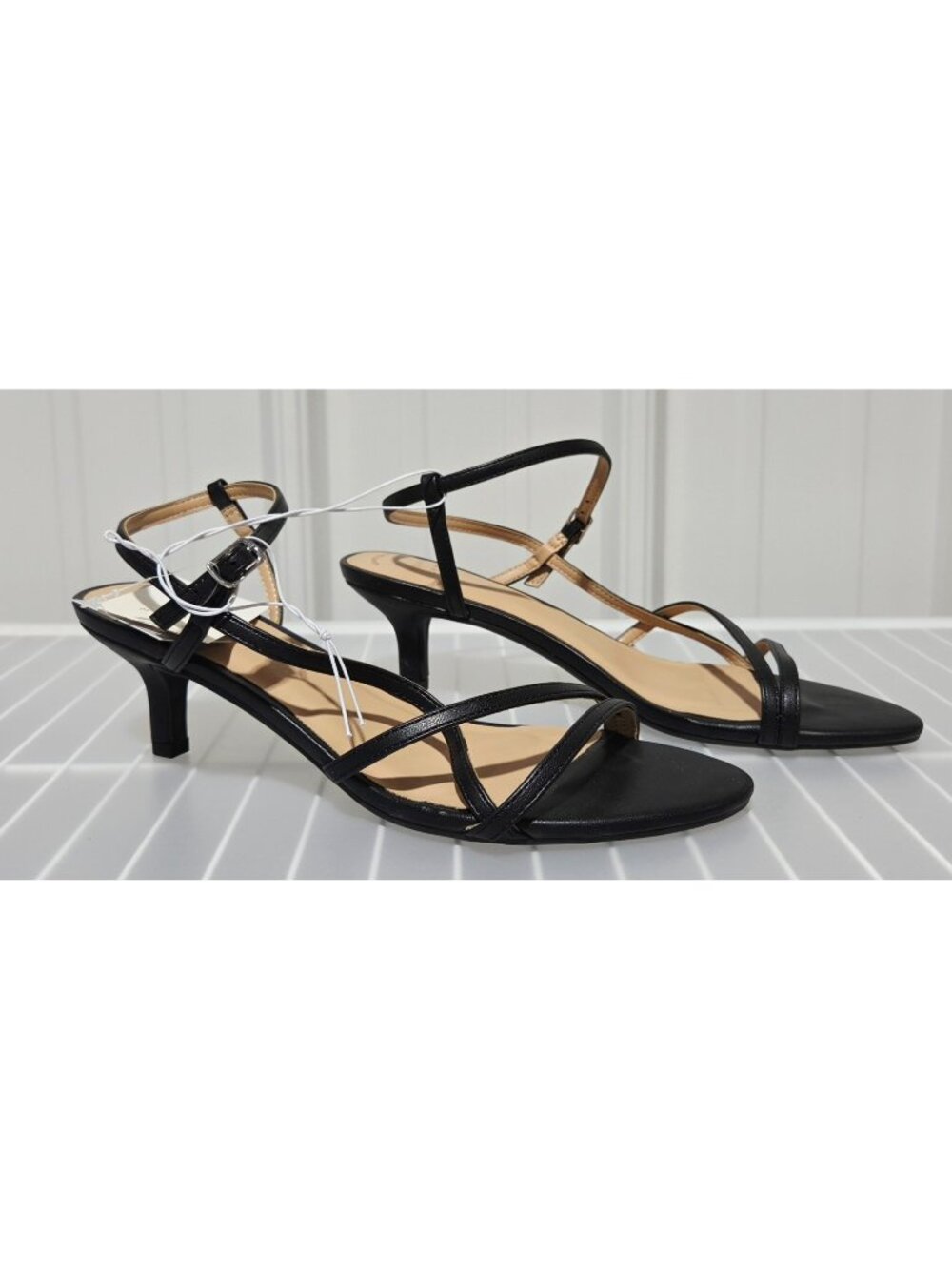 A New Day Stella Black Faux Leather 2.25" Louis Strappy Heels - Women's Size 8.5